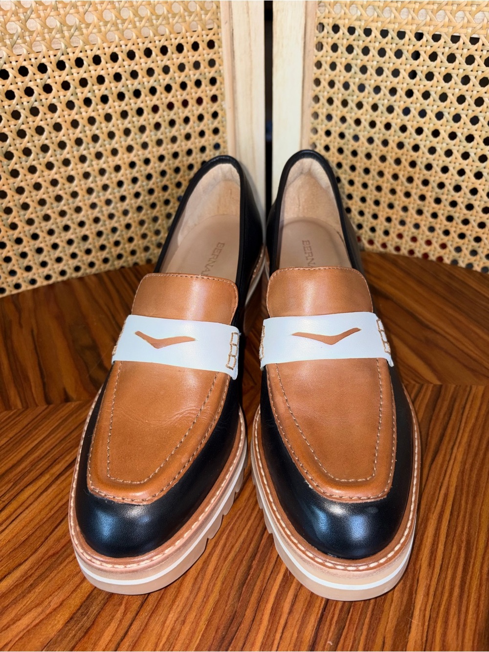 Bernardo Black, Brown & White Leather Lug Heel Loafer - Picture 2 of 5